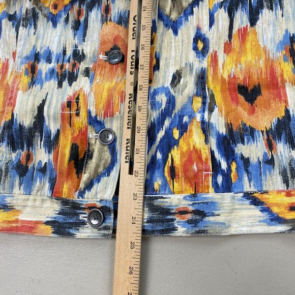 Chicos Jacket 2 Linen Blend Southwestern Aztec Trucker Art to Wear Colorful M L - Picture 10 of 14